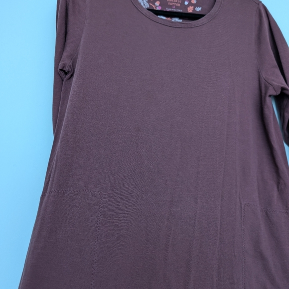 Gudrun Sjoden 100% Organic Cotton Maroon Long Sleeve Pocket Dress Lagenlook Sz M - Picture 9 of 16